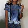 Kvinnors T -skjortor Running Tops Women Summer Casual Round Neck Short Sleeve Top Faux Denim Printed Tshirt Womens Fall Long 8 Simple