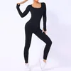 Active Set Women Yoga One Piece Drawing Fitness Workout Seamless Sports Set Crop Top Long Sleeve Outfits Gym Stretch Sexy Bodysuit