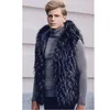 Men's Fur Faux Fur Faux Fox Fur Vest Men Winter Warm Outwear Coats with Furry Hat Black Fashion Vest Coats for Men Hooded Coats 231213