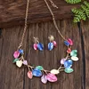 Collier et boucles d'oreilles en ensembles de feuilles colorées, bijoux exagérés, ras du cou, cadeau de noël, émail, Streetwear, colliers pour femmes, 2024