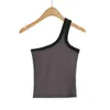 Sweet and hot girls contrasting slanted shoulder camisoles women's 2023 summer new sexy outer wear slim short slim top