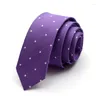 Nœuds papillons pour hommes Jacquard tissé mode 5cm mince pour hommes d'affaires décontracté violet blanc point cravate Gravata Cravates avec boîte-cadeau
