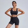 Lu Lu Lemon Align 2 Pieces Set Fitness Yoga Sport Suits Black Gym Set Womens Outfits Yoga Sports Bra Scrunch Butt Shorts Women's Workout Tracksuit