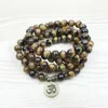 SN1148 Modna Tiger Eye 108 Mala Bransoletka om Buddha Bransoletka lub naszyjnik Bransoletka do jogi 4 Bransoletka z kamienia naturalna 254i