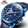 Tevise New Fashion Men 자동 시계 가죽 스트랩 방수 스포츠 시계 Luxuxry Moon Phase Date Mechanical Wristwatch224N