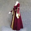 Robes décontractées Femmes Médiévale Renaissance Robe Rétro Gothique Royal Court Cosplay Costume Flare Manches Longues Taille Robe