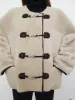 Casacos femininos cashmere manga longa tweed para mulheres de inverno 2024fw botão de couro francês em torno do pescoço único casaco curto