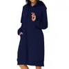 Kvinnors hoodies Loose Hooded Dress Women Sweatshirt Stylish Long Sleeve Maxi Kvinnlig solid Vestidos