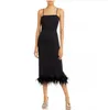 Élégants robes de soirée noires en crêpe élégante avec des plumes gaine de spaghetti middons robes robes robes de fête pour femmes