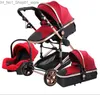 Poussettes # Voiture DVR Poussettes # Luxe Mtifonctionnel 3 en 1 Poussette bébé Portable Haute Paysage Pliant Chariot Rouge Or Nouveau-né Baby1 Drop Deli Dhv3G Q231215