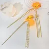 ヘアクリップ中国のスティックLEDライトフラワーデザイン女性のための輝かしい金色のヘアピン長いタッセルパールジュエリー