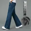 Herren Jeans hochwertige Männer Winter warmes Fleece Wide Leg Business Casual Flare Hosen mittlere Taille Samthose 231213