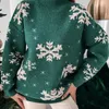 Kadın Örgü Tees Noel 2023 Sweater Snowflake Baskı Sıcak Kırık Jumper Sıradan Gevşek Gevşek Büyük Boy Tencere O Boyun Çekme Femme 231213