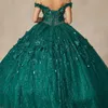 Mexican Vestido de 15 Anos Emerald Green Quinceanera Dresses Lace Homes Flower Beads Corset Sweet 16 Dress Abiti Da Cerimonia