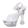 Sandaler skor kvinnor gelé sexig transparent plattform stilettos size34-43 tofflor sommar höga klackar kristall