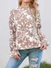 Women's Blouses Fashion Fall Sweet Ruffled Round Neck Floral Elegant Long Sleeve Shirt Top Female