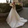 Princess Lace Tulle A Line Wedding Dress O Neck Long Sleeve Feather Boho Bridal Gowns Vestidos De Novia
