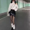 Юбки Люсивер Черная ПУ кожаная мини -женщина с высокой талией сексуальная шортка для бодисонов женская мода корейская тонкая складка нерегулярно
