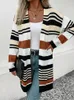 Magliette da donna Jim Nora Autumn e Winter Woven Stripes Elegant Casual Cardigan European Style Simple Coat