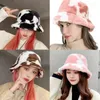 ベレット冬の牛のプリント帽子ソフトベルベット毛皮のようなバケツ帽子屋外温かい女の子ファッションパナマ漁師キャップ女性