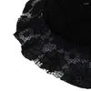 Berets Coreano Vintage Senhoras Verão Floppy Bucket Hat Elegante Bordado Floral Lace Plissado Aba Larga Leve Empacotável para