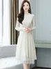 Casual Dresses Autumn Winter White Lace Hook Flower Hollow Luxury Long Dress 2023 Black Vintage Party Wedding Women Elegant Bodycon Robe