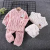 Kläder set baby förkläde set höst och vinter barns varma pyjama set barns flanell pyjama set ullkläder 112y 231214