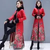 Vêtements ethniques 2023 Femmes chinoises Cheongsam Robe Style Femme Hiver Qipao Col de fourrure Rétro Coton Veste Année