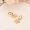 Women Drop Dangle arring 22k 23k 24k Thai Baht Fashion Gold GF CZ Charms Jewelry Butterfly Vintage283W