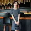 Festklänningar Koreanska vintage Kort ärm O Neck Summer Dress Office For Women Professional Elegant Chic Formal Ladies Wear