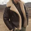 メンズジャケットスエードクラシックブラウンブラックボンバージャケット冬シャーリングシープスキンコート大サイズの男性フリースウォームアウター231214