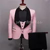 Slim Pink White Wedding Tuxedos Shawl Lapel 3 Pieces Vest Coat Black Pantsuit Bespoke Male Prom Suits Handsome Jaquard Black Men Groom Suit Fitted Bussiness Outfit
