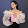 Stage Wear Fairy Mesh Puff Sleeves Pink Ballroom Dance Tops Women Adult Leotards Performance Clothes Latin Waltz Costume BL12078