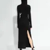 Casual Dresses Women's Hollow Hooded Long Dress Runway Designer Models Digging Design Side Slit Stretch Slim Knit Womens 2023 Fall