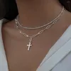 Necklace Earrings Set 2023 Luxury Classics Silver Color Crystal Cross Pendant For Women Fashion Banquet Party Jewelry Gifts Wholesale