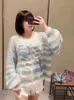 Women s Sweaters Y2k Fur O Neck Crochet Kintted Sweater Women Striped Loose Top E girl Pullovers Spring Autumn Winter Jumper Sueter Streetwear 231214