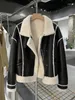 Pele feminina lanmrem contraste cor grossa jaquetas de couro feminino streetwear quente curto casaco moda feminina 2023 roupas de inverno 24132