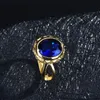 Bröllopsringar Punk Solid 14k Gold Blue Sapphire Ring för unisex anillos de bröllop band engagemang 14 k gul guld safir ringbox anels 231214