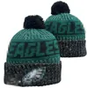 Homens de malha com punhos Pom Philadelphia Beanie Eagles Gorros Bobble Chapéus Esporte Chapéu de malha listrado lateral lã quente gorros de beisebol boné para mulheres A6