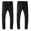 Jeans déchirés pour homme Denim Mens Skinny Biker avec trou Slim Genou Rip En détresse Lettre de moto régulière Imprimer Fit Street Trendy Long Strain