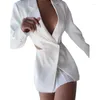 Ternos femininos Sexy White Hollow Out Blazer Coat V Neck Button único Blazers de manga longa feminino de moda feminina Senhoras de casacos outono