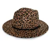 Fashion Women Leopard Print Wool Felt Fedora Jazz Hats Classic Bowler Hat Ladies Trend Large Brimmed Panama Party Trilby Cap3328807