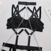 Sexy Set Bondage bielizna kantar seksowna bieliznę porno z pierścieniem łańcuchowym połączone kostiumy erotyczne fetysz Sissy Teddy 4-częściowy kombinezon seksu Spplier 231213