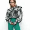 Women's Blouses Shirts 2022 Hot Popular Plaid Casual Nature Young Sweet Office Lady Open Stitch Peter Pant Neck Full Sleeve Women Slim Shirt YQ231214