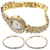 Orologi da polso 2 pezzi orologio al quarzo braccialetto bling orologi da donna per ragazze gioielli in argento sterling lucido