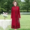 Casual Jurken Moeder Jurk Lente Herfst Jacquard Twee Stukken Vest Vrouwen Party Midi Elegant Gewaad Middelbare Leeftijd Vrouwelijke Vestides