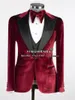 Men's Suits Elegant Burgundy Wedding For Men Fit Slim Black Satin Label Groom Tuxedos Custom Made 3 Pieces Formal Dinner Prom Dress