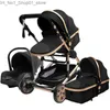 Strollers# Luxury 3 in 1 Baby Stroller Portable High Landscape Gold Black Baby Carriage Folding Multifunctional Newborn Infant Stroller1234S Q231215