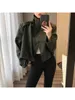 TRAF Dames Gewaxte Crop Trenchcoat Hoge Kraag Metalen Gesp Jas 2023 Herfst Lange Mouw StreetWear Vrouwelijke Bovenkleding 231213