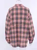 Kvinnors blusar Skjortor Vintage Pink Big Plaid -knapp Up Skjorta för kvinnor 2024 Spring -knapp upp vackra kvinnors blusar och toppar Kontorskläder Jackor YQ231214